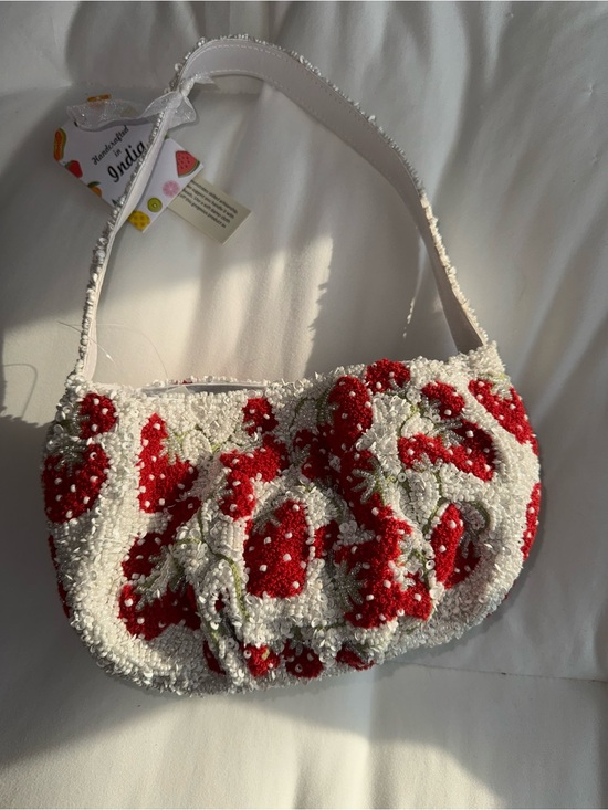 None Handbags - Strawberry Beaded Shoulder Bag Handmade in India New With Tags